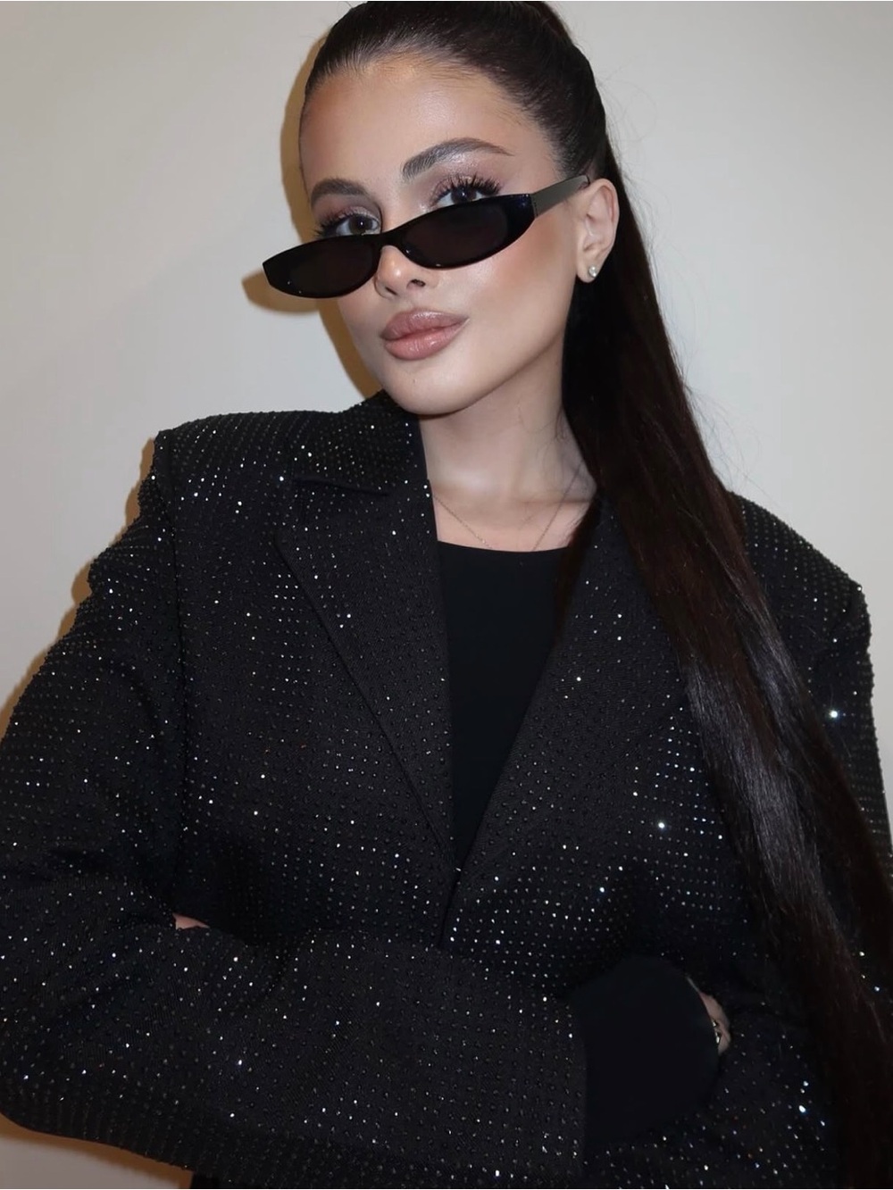 Maniere De Voir Black Rhinestone Blazer Jacket